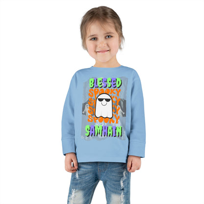 Spooky Blessed Samhain Ghost Mixed font Toddler Long Sleeve Tee by CreepyCrafts.boo