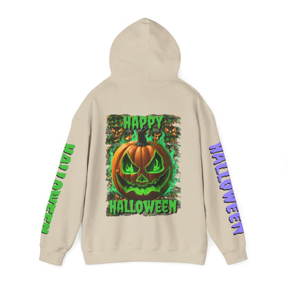 Happy Halloween Green Jack Hoodie Unisex Hooded Sweatshirt by CreepyCrafts.boo