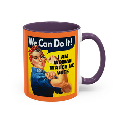 I Am Woman Watch Me Vote Rosie Orange Accent Mug by cypherpunkgear.com