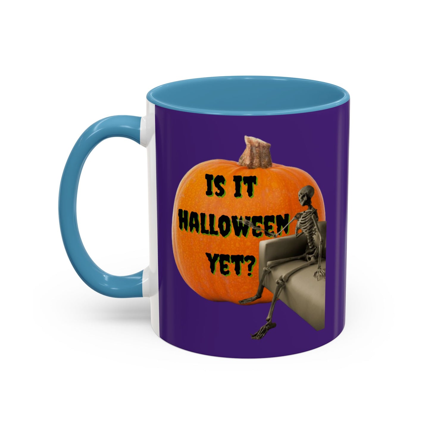 Is it Halloween yet? Skeleton's Giant Pumpkin Purple Accent Mug by CreepyCrafts.boo
