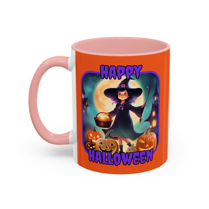 Happy Halloween Little Witch Purple font Orange Accent Mug by CreepyCrafts.boo