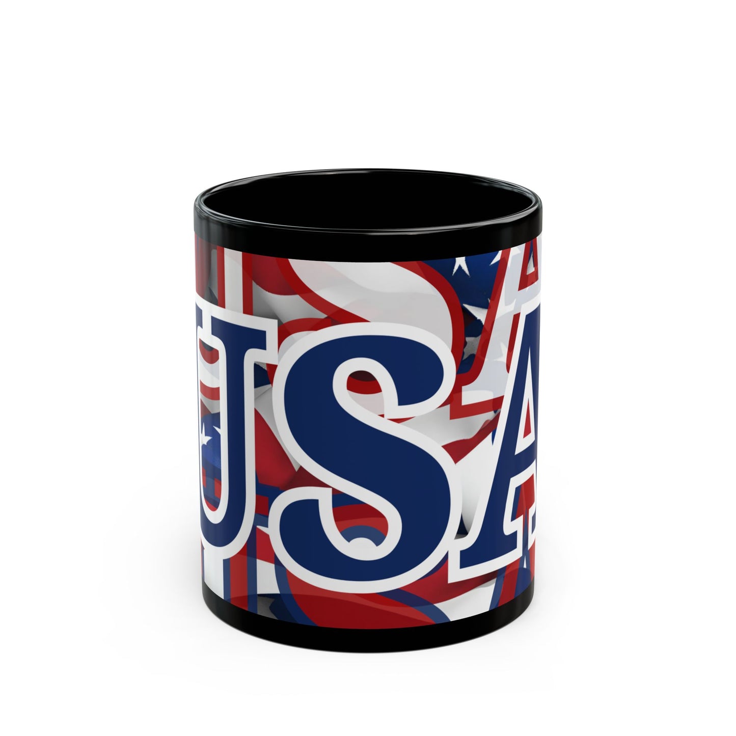 USA! USA! USA Blue font Patriot Black Mug by cypherpunkgear.com