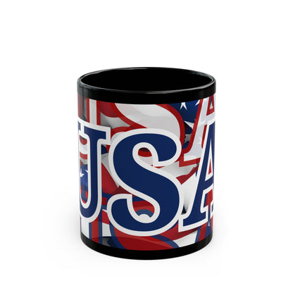 USA! USA! USA Blue font Patriot Black Mug by cypherpunkgear.com