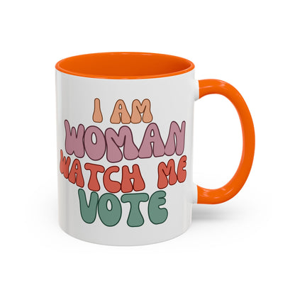 I Am Woman Watch Me Vote White Accent Mug by cypherpunkgear.com