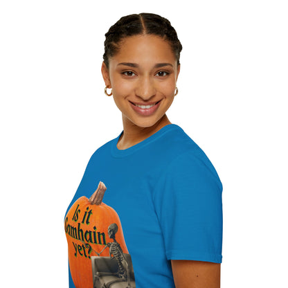 Is It Samhain Yet? Skeleton's Giant Pumpkin Dark colors Unisex T-Shirt by CreepyCrafts.boo