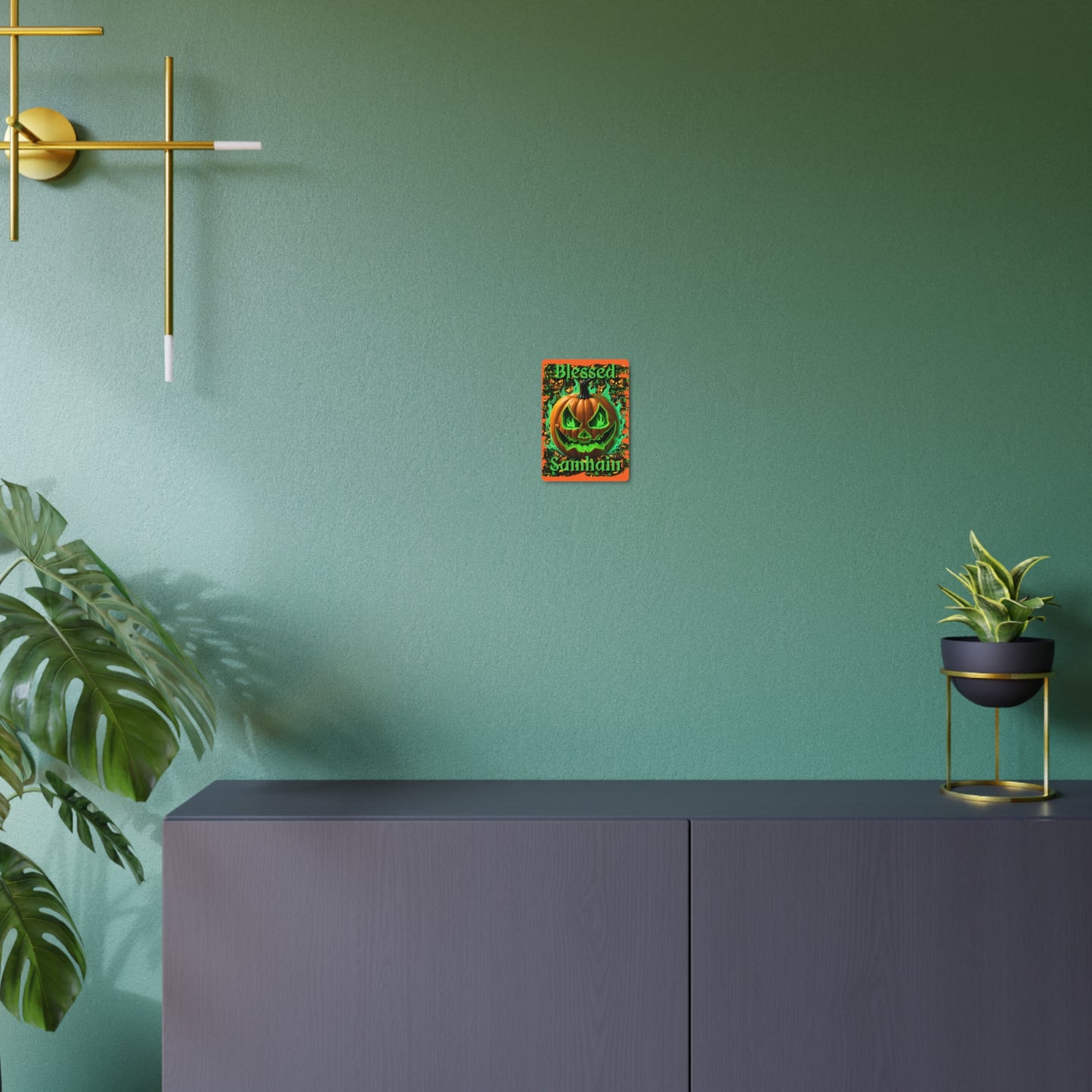 Blessed Samhain Green Jack Metal Art Sign by CreepyCrafts.boo