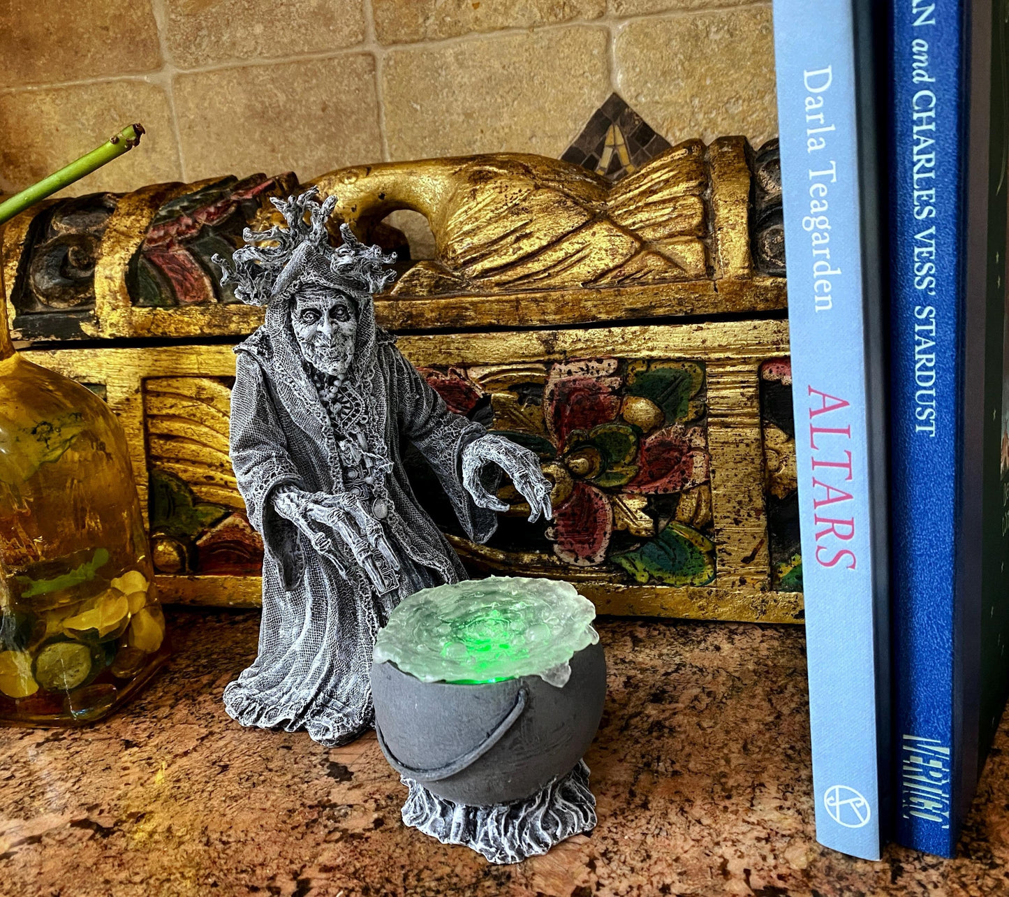 Gryla the Witch Statue, Hand Painted Resin Sculpture | Rustic Folklore Crone Figurine | Spooky Home Decor for Halloween Dark Christmas