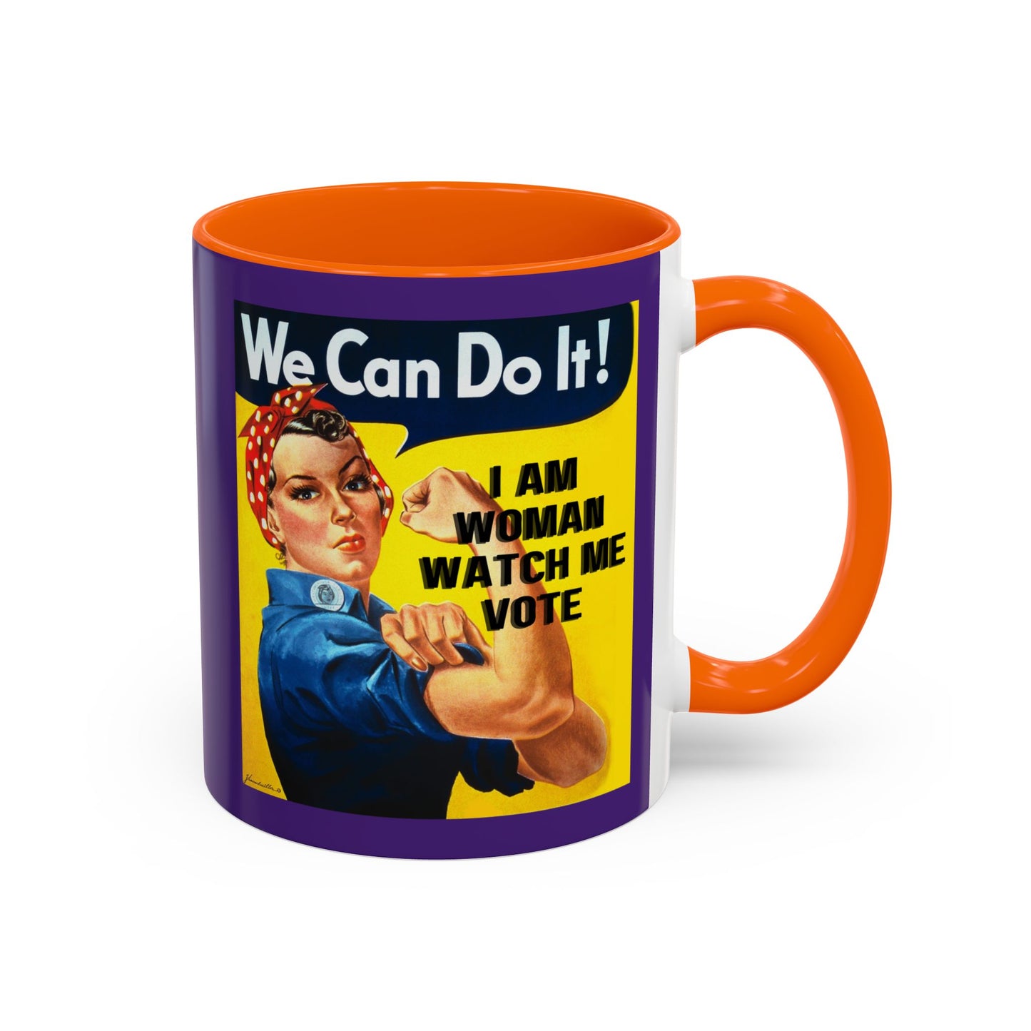 I Am Woman Watch Me Vote Rosie Purple Accent Mug by cypherpunkgear.com