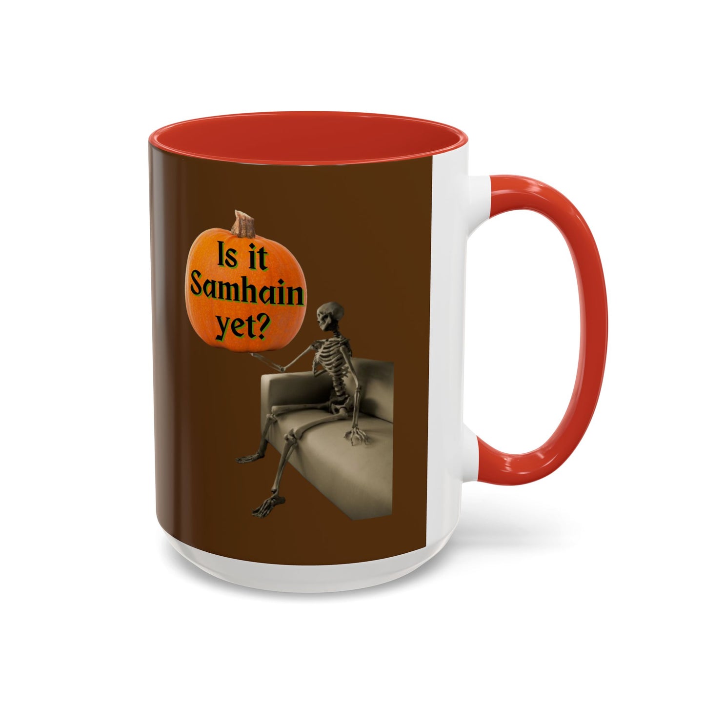 Is it Samhain yet? Skeleton's Pumpkin Brown Accent Mug by CreepyCrafts.boo