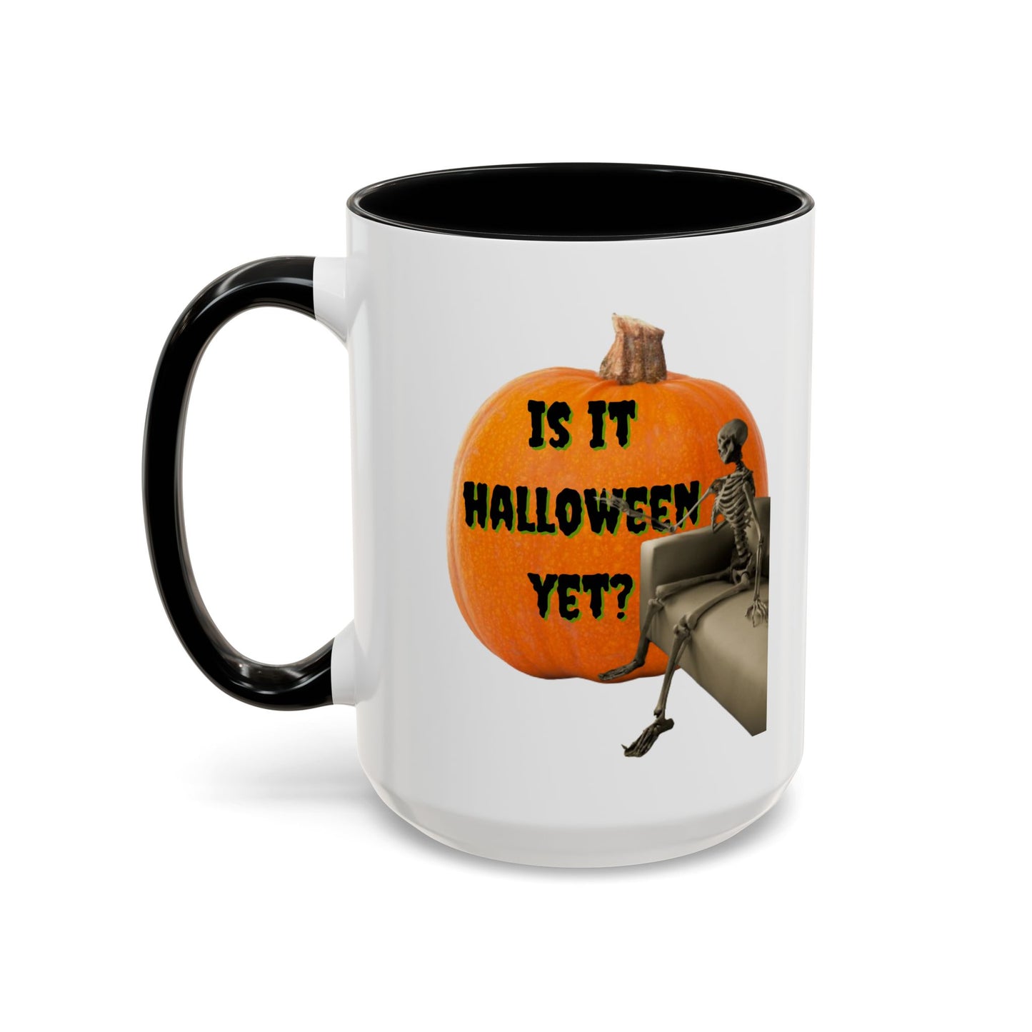 Is it Halloween yet? Skeleton's Giant Pumpkin White Accent Mug by CreepyCrafts.boo