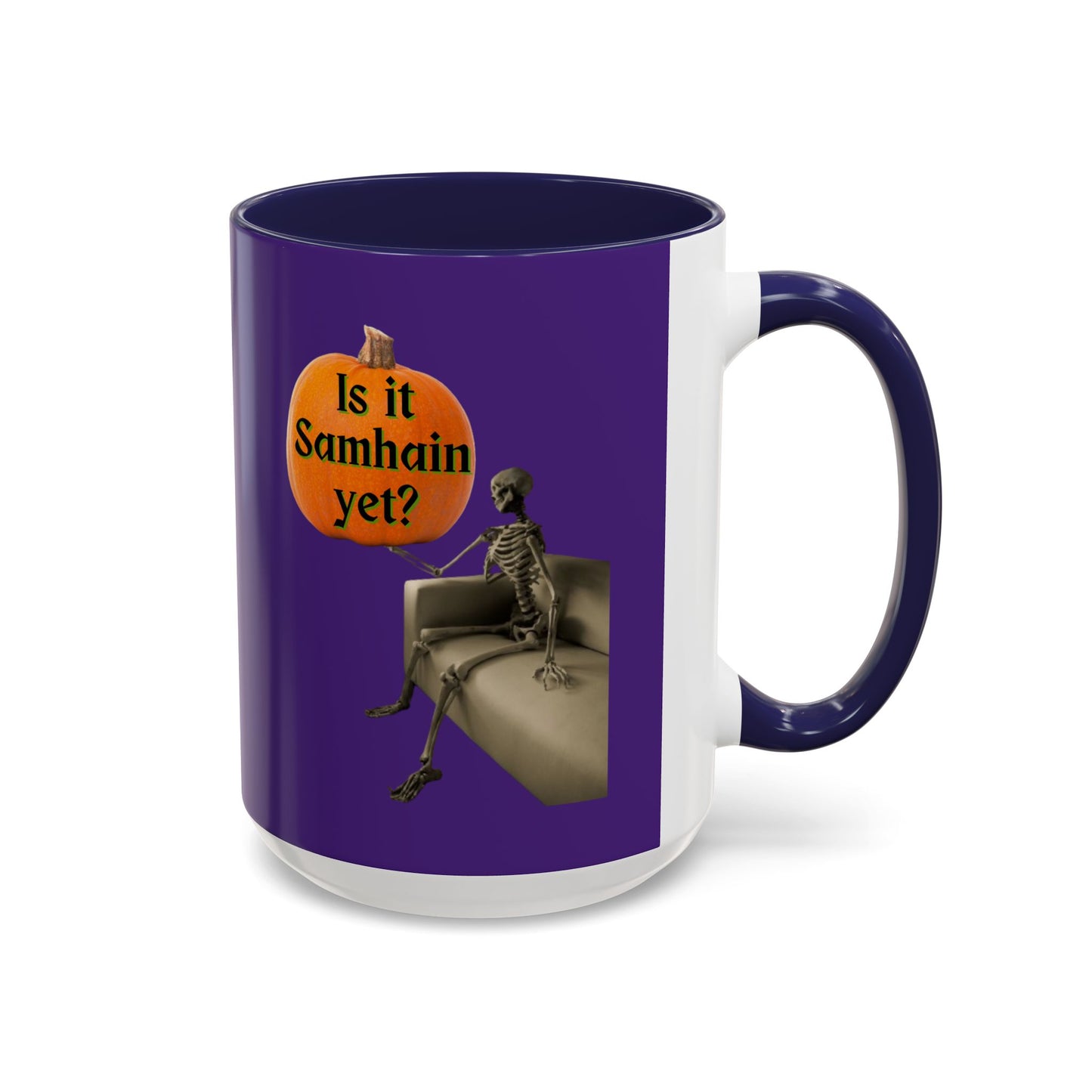 Is it Samhain yet? Skeleton's Pumpkin Purple Accent Mug by CreepyCrafts.boo