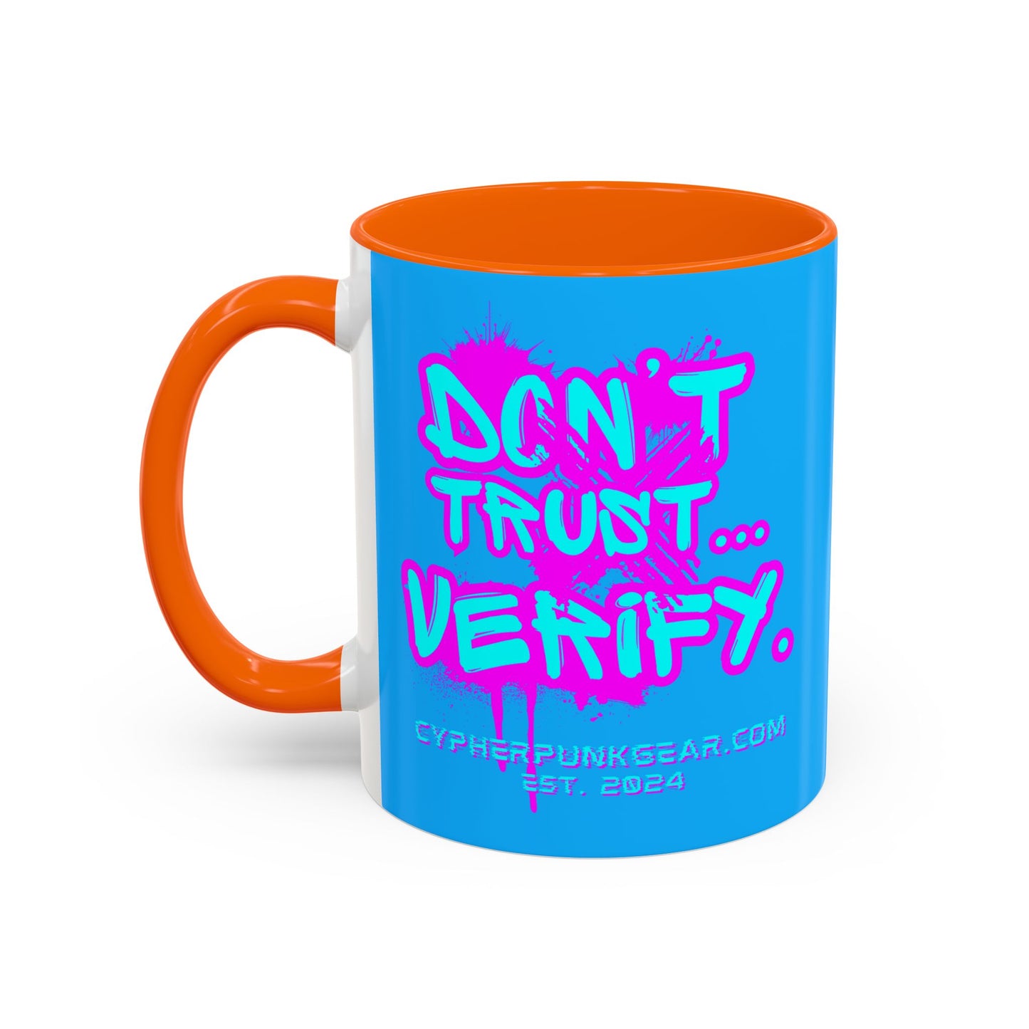 Don't Trust...Verify. Light Blue Accent Mug by cypherpunkgear.com