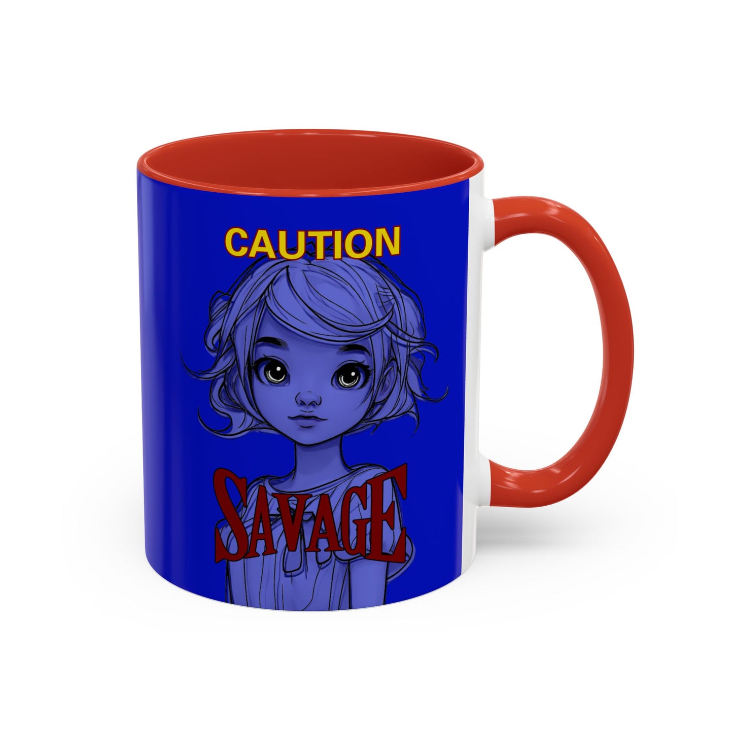 Caution, Savage Dark Blue Accent Mug by cypherpunkgear.com