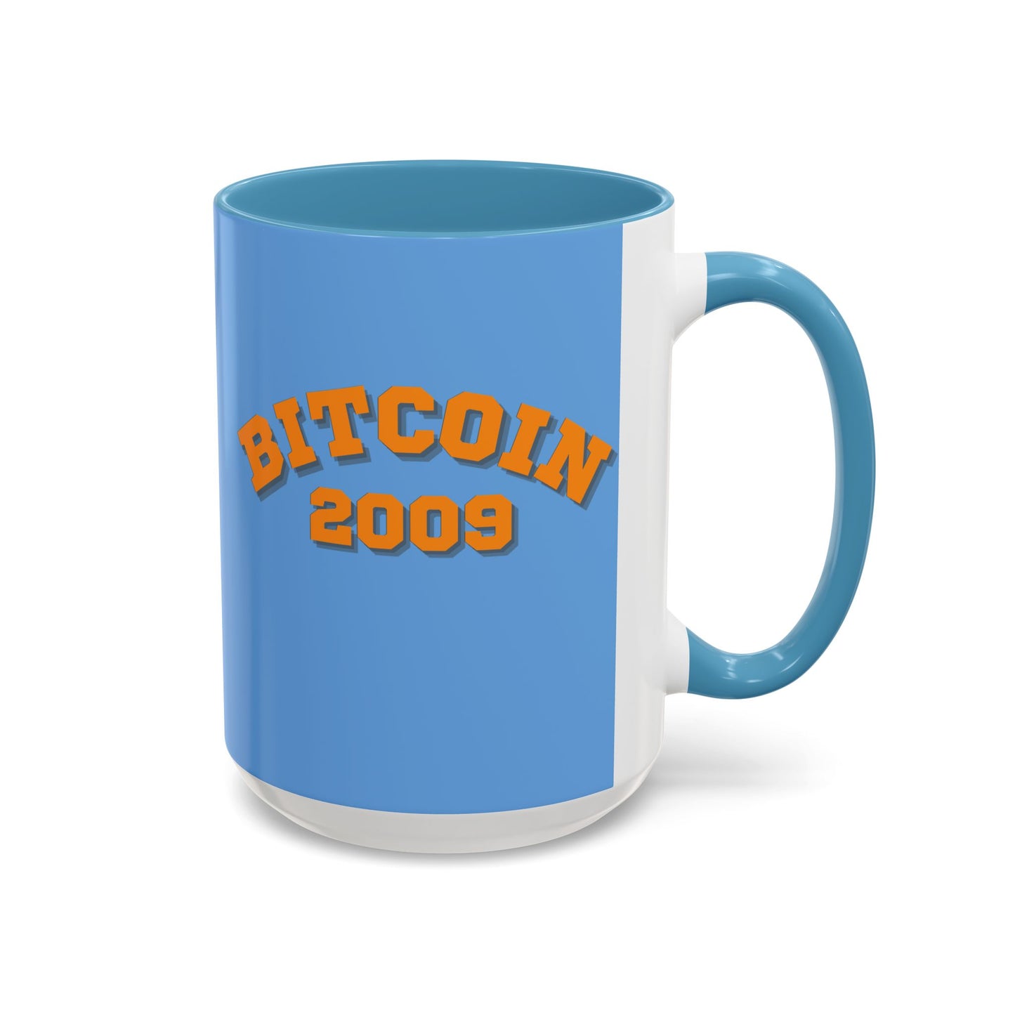 Bitcoin 2009 Light Blue Accent Mug by cypherpunkgear.com