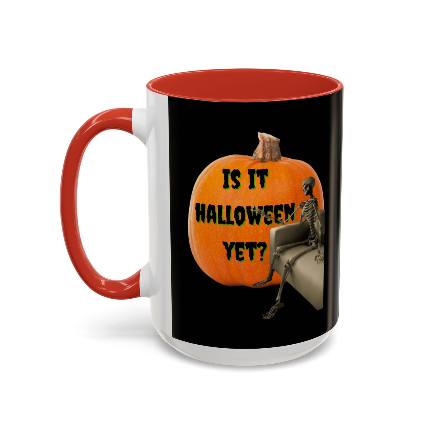 Is it Halloween yet? Skeleton's Giant Pumpkin Black Accent Mug by CreepyCrafts.boo