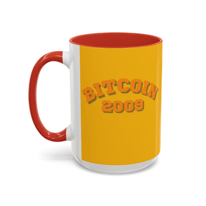 Bitcoin 2009 Yellow Accent Mug by cypherpunkgear.com