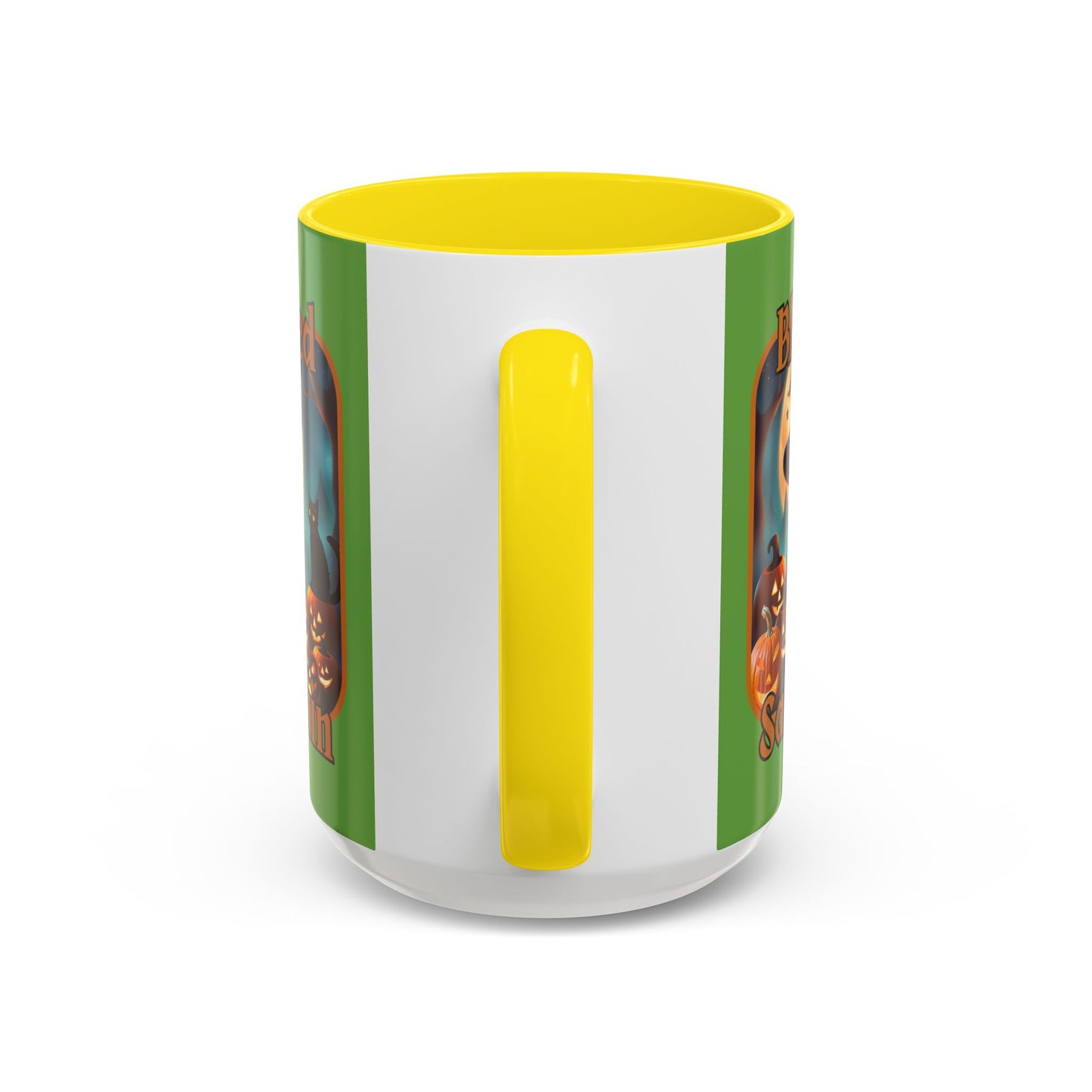 Blessed Samhain Cute Witch Orange font Green Accent Mug by CreepyCrafts.boo