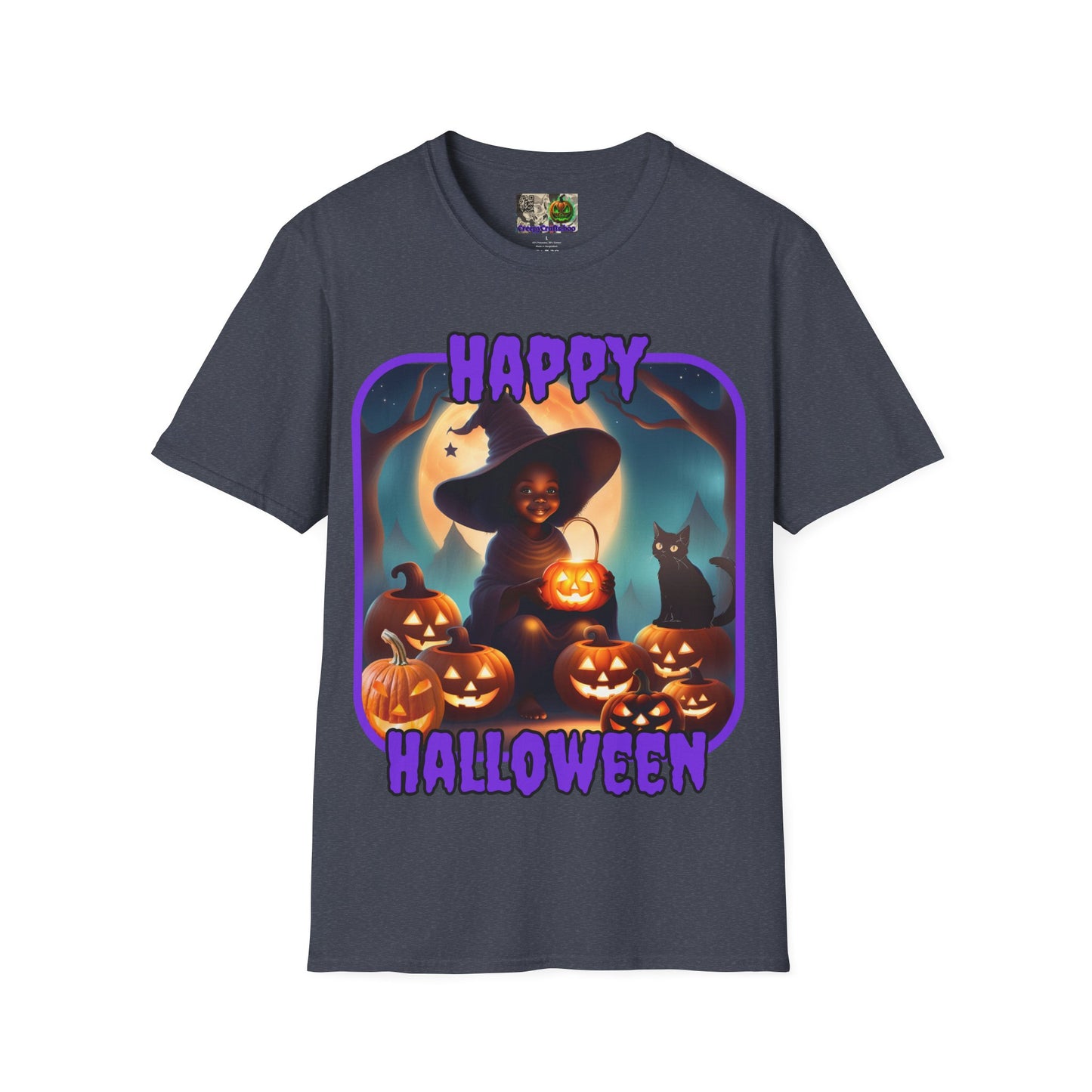Happy Halloween Cute Witch Purple font Dark colors Unisex T-Shirt by CreepyCrafts.boo