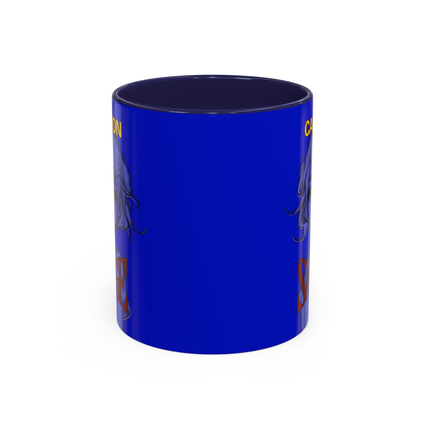 Caution, Savage Dark Blue Accent Mug by cypherpunkgear.com