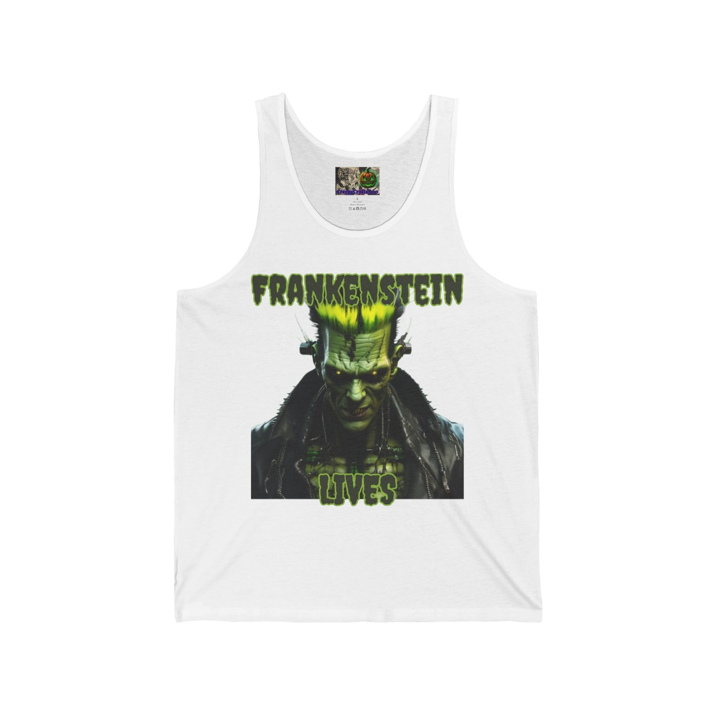 Frankenstein Lives Unisex Jersey Tank Top by CreepyCrafts.boo