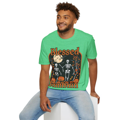 Spooktacular Skeletons of Samhain Dark colors Unisex T-Shirt by CreepyCrafts.boo