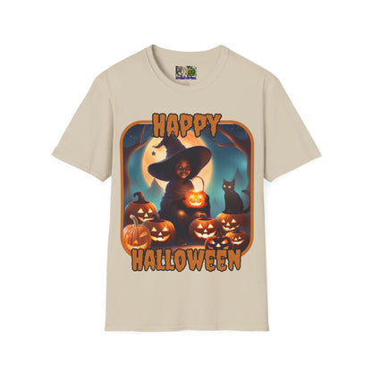 Happy Halloween Cute Witch Orange font, Light colors, Unisex T-Shirt by CreepyCrafts.boo