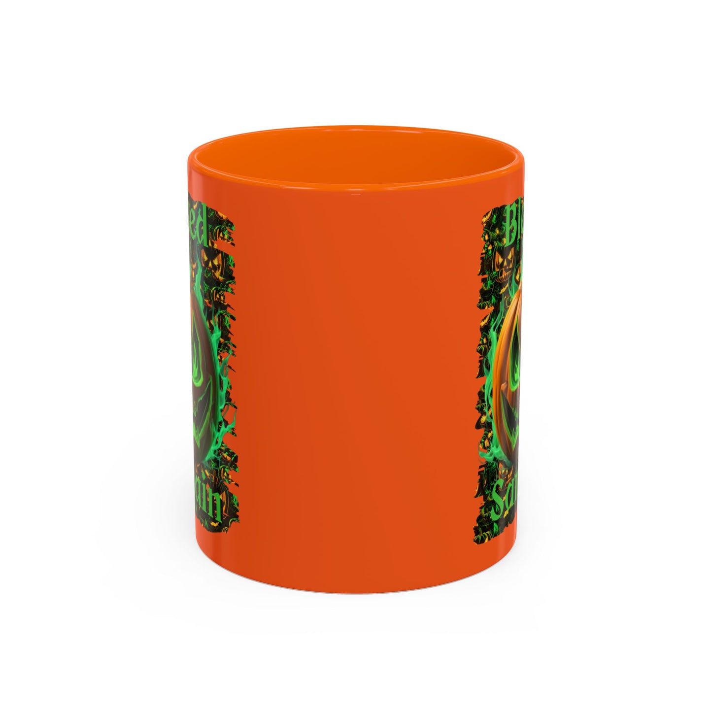 Blessed Samhain Green Jack Orange Accent Mug by CreepyCrafts.boo