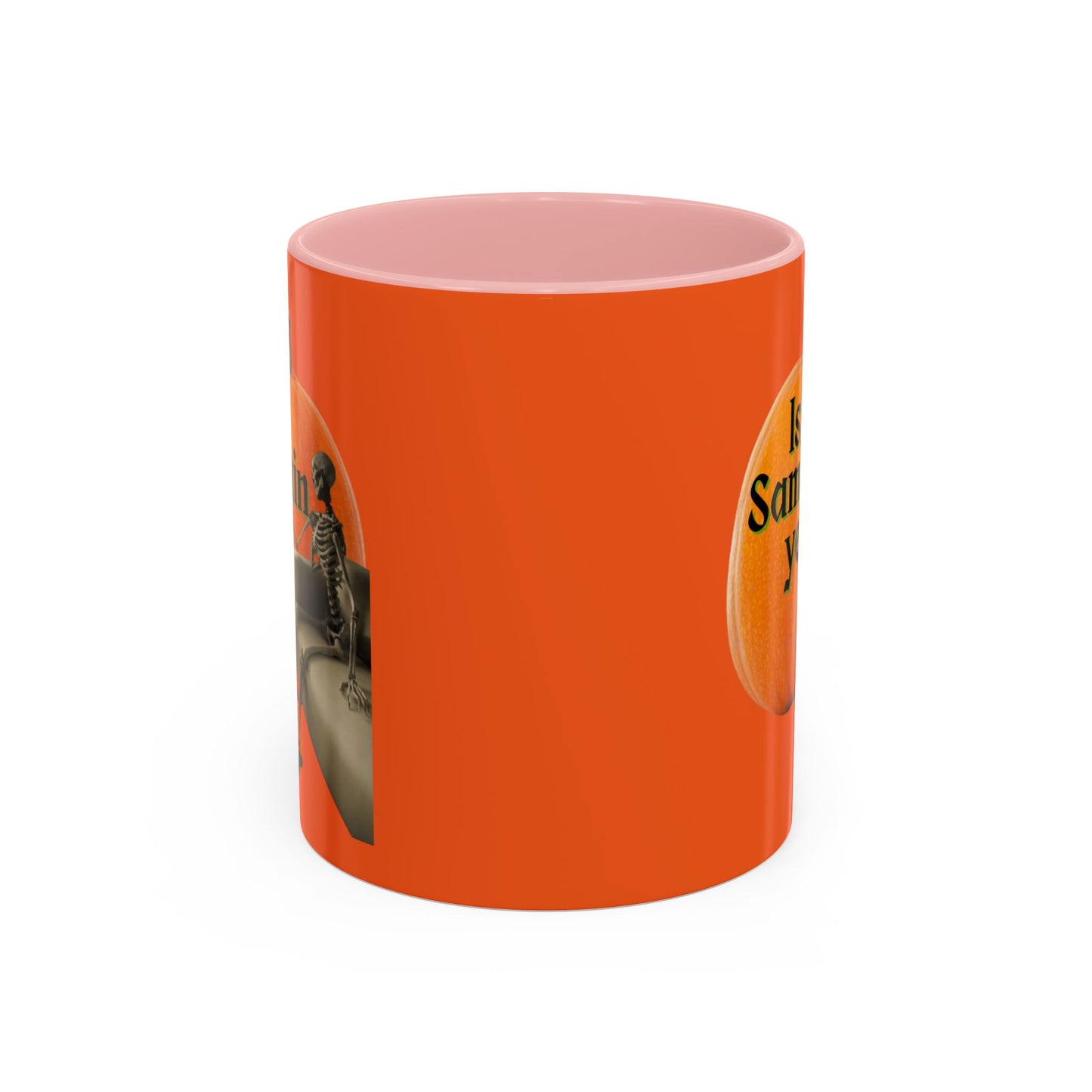 Is It Samhain Yet? Skeleton's Giant Pumpkin Orange Accent Mug by CreepyCrafts.boo