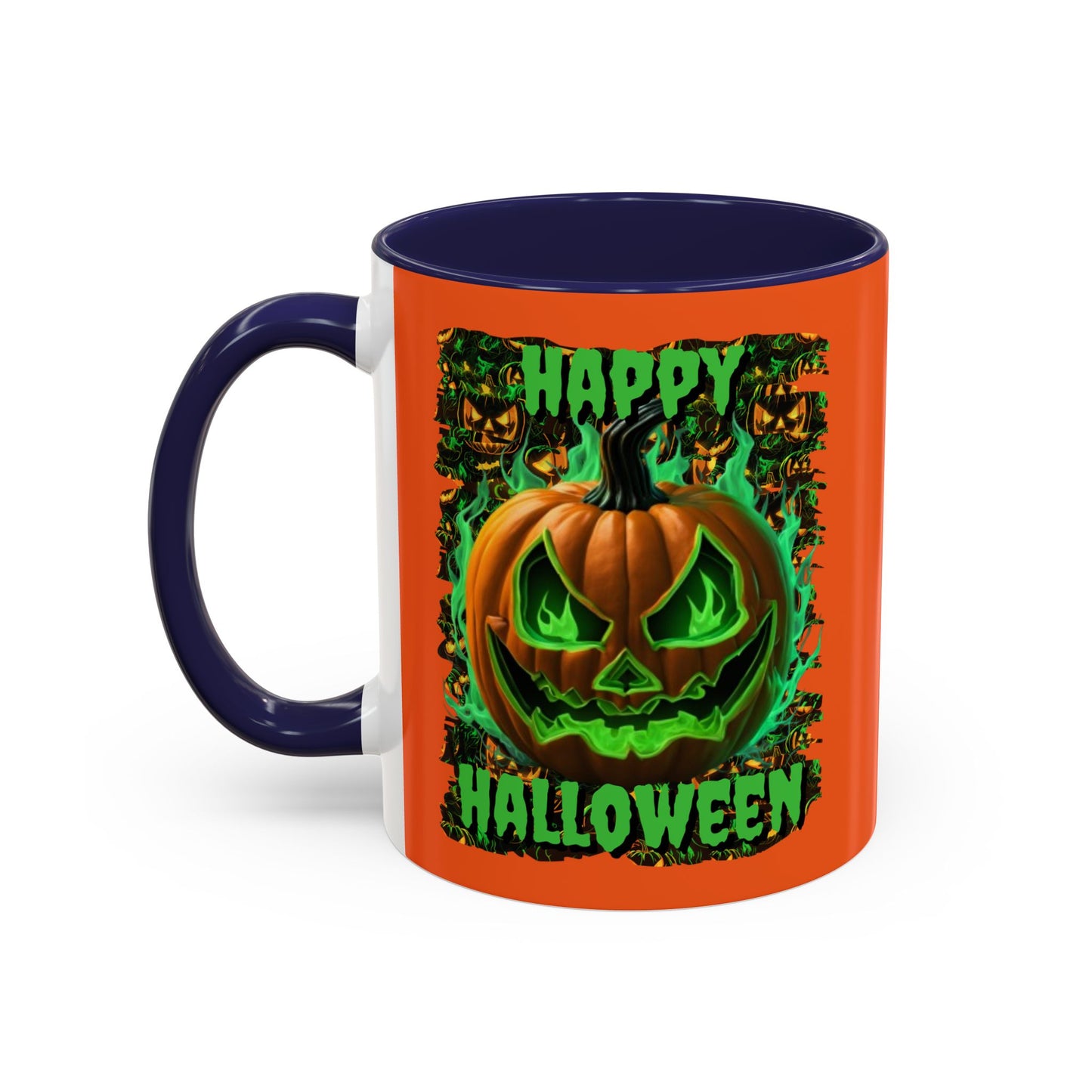 Happy Halloween Green Jack Orange Accent Mug by CreepyCrafts.boo