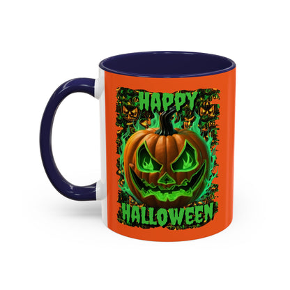 Happy Halloween Green Jack Orange Accent Mug by CreepyCrafts.boo