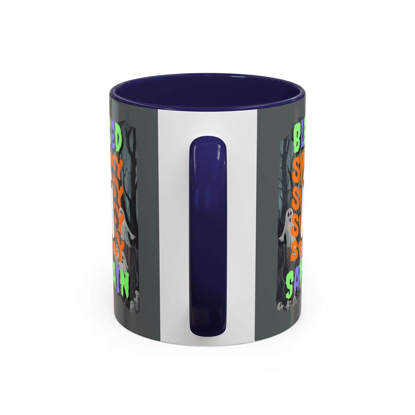 Spooky Blessed Samhain Ghost Mixed font Accent Mug by CreepyCrafts.boo