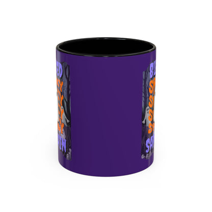 Spooky Blessed Samhain Ghost Purple font Accent Mug by CreepyCrafts.boo
