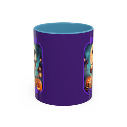Blessed Samhain Little Witch Purple font Purple Accent Mug by CreepyCrafts.boo