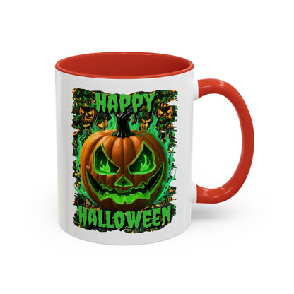 Happy Halloween Green Jack White Accent Mug by CreepyCrafts.boo