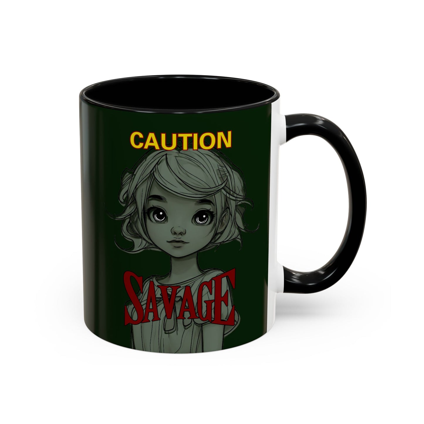 Caution, Savage Dark Green Accent Mug by cypherpunkgear.com