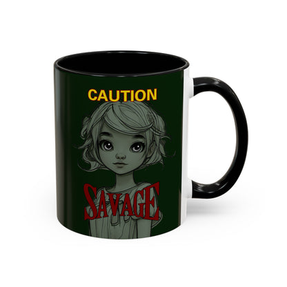 Caution, Savage Dark Green Accent Mug by cypherpunkgear.com