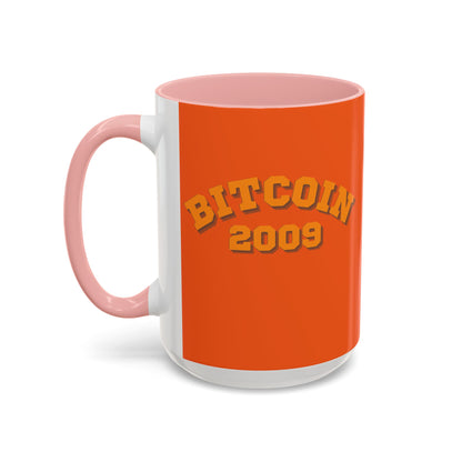 Bitcoin 2009 Orange Accent Mug by cypherpunkgear.com