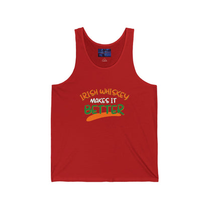 Irish Whiskey makes it better OWGfont Unisex Jersey Tank Top by cypherpunkgear.com
