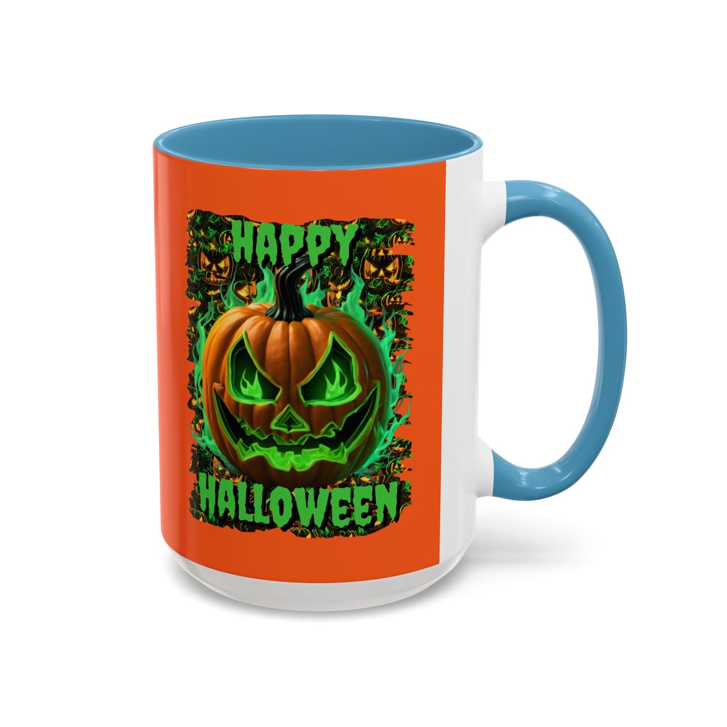 Happy Halloween Green Jack Orange Accent Mug by CreepyCrafts.boo