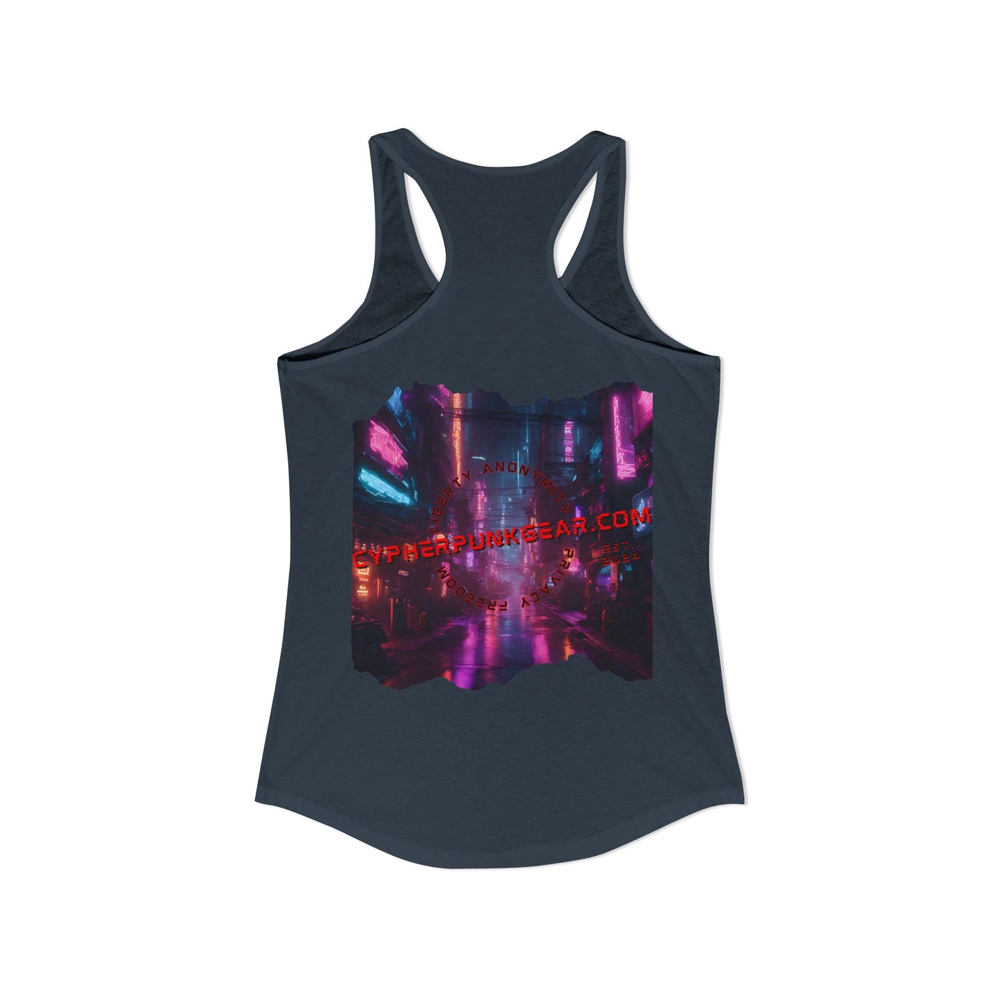 2-sided, cypherpunkgear.com Logo & Cityscape Women's Racerback Tank Top by cypherpunkgear.com