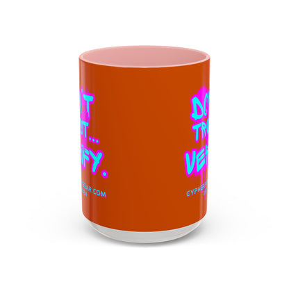Don't Trust...Verify. Orange Accent Mug by cypherpunkgear.com