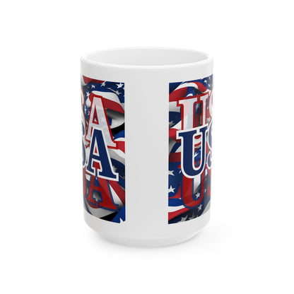 USA Blue font Center Patriot White Mug by cypherpunkgear.com