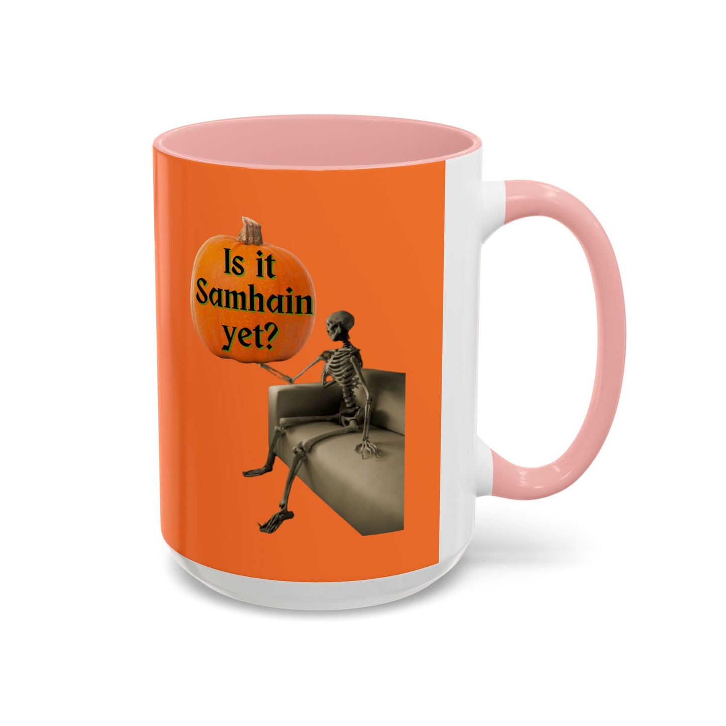 Is it Samhain yet? Skeleton's Pumpkin Orange Accent Mug by CreepyCrafts.boo