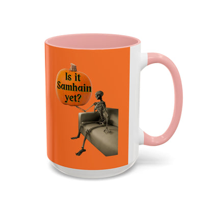 Is it Samhain yet? Skeleton's Pumpkin Orange Accent Mug by CreepyCrafts.boo