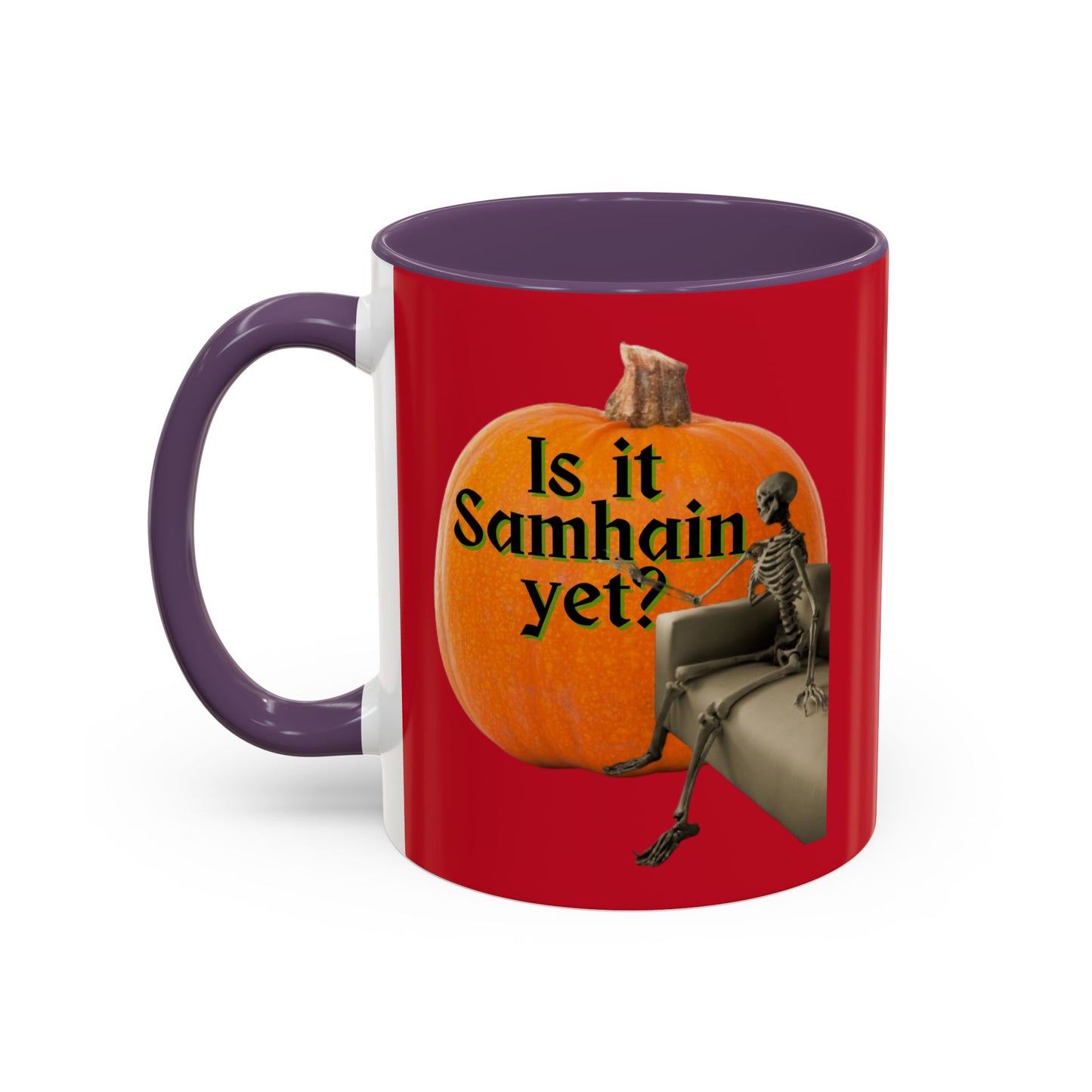Is It Samhain Yet? Skeleton's Giant Pumpkin Red Accent Mug by CreepyCrafts.boo