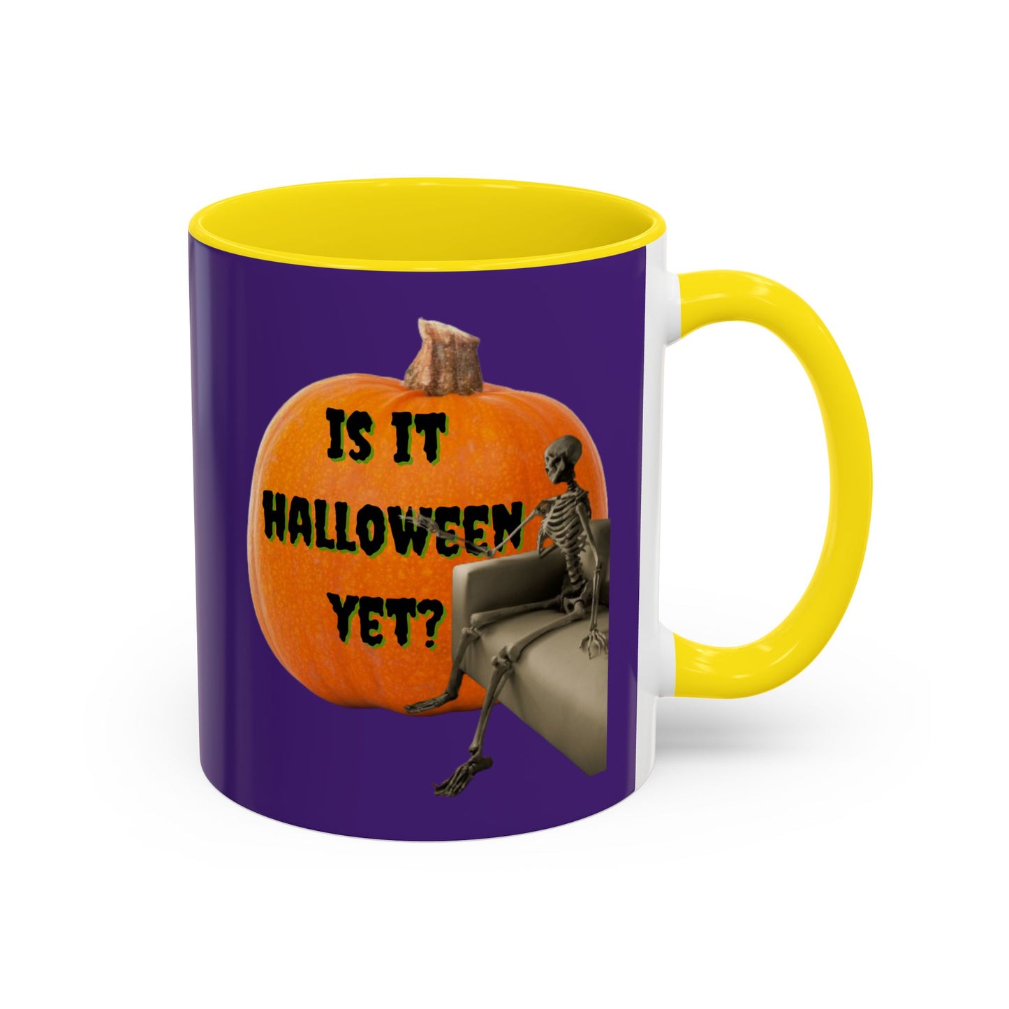 Is it Halloween yet? Skeleton's Giant Pumpkin Purple Accent Mug by CreepyCrafts.boo
