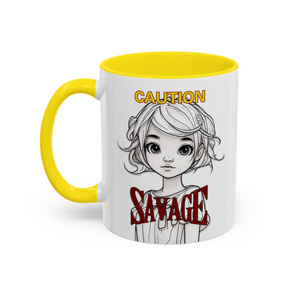 Caution, Savage White Accent Mug by cypherpunkgear.com