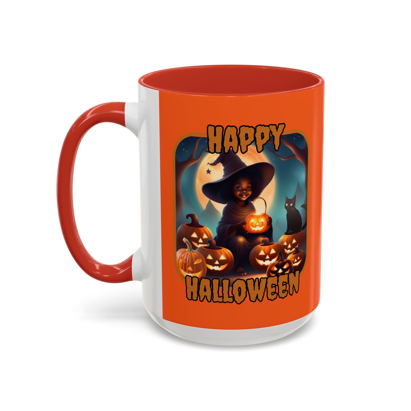 Happy Halloween Cute Witch Orange font Orange Accent Mug by CreepyCrafts.boo