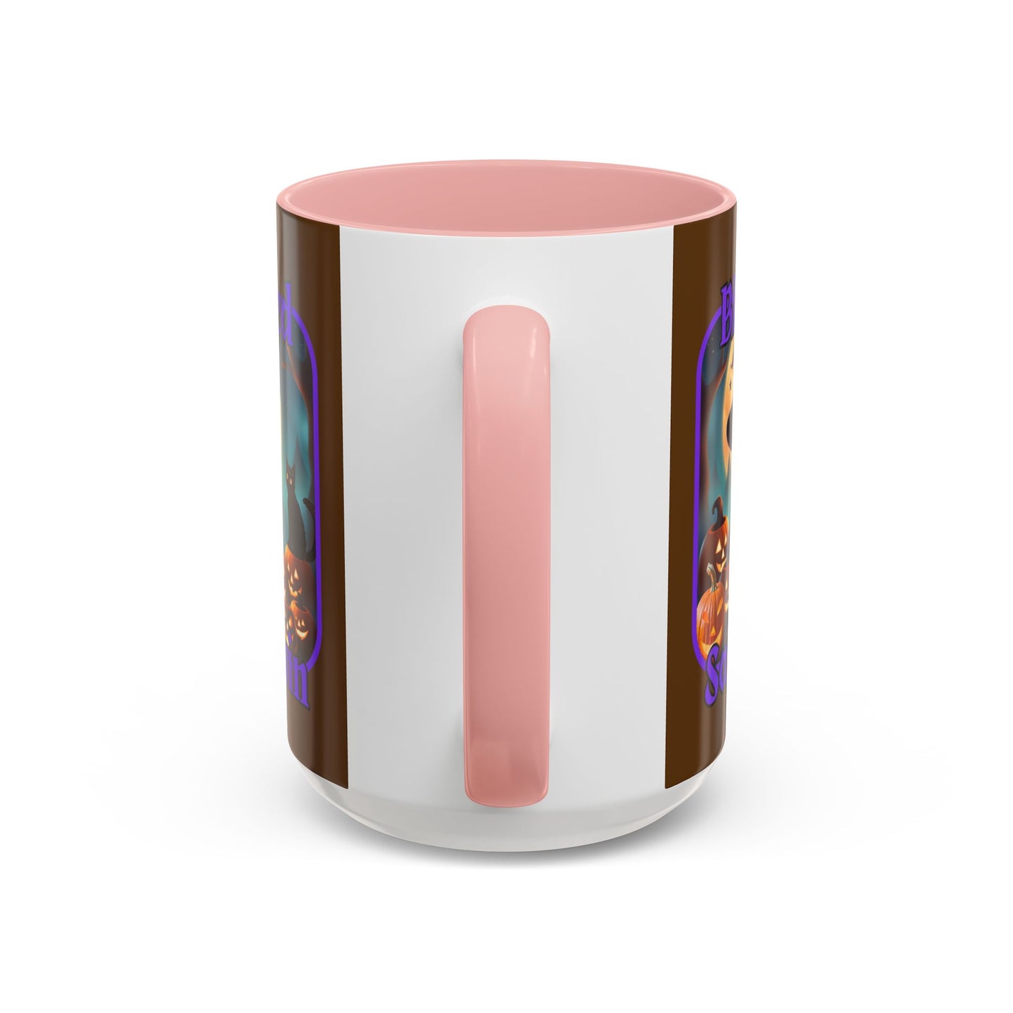 Blessed Samhain Cute Witch Purple font Brown Accent Mug by CreepyCrafts.boo