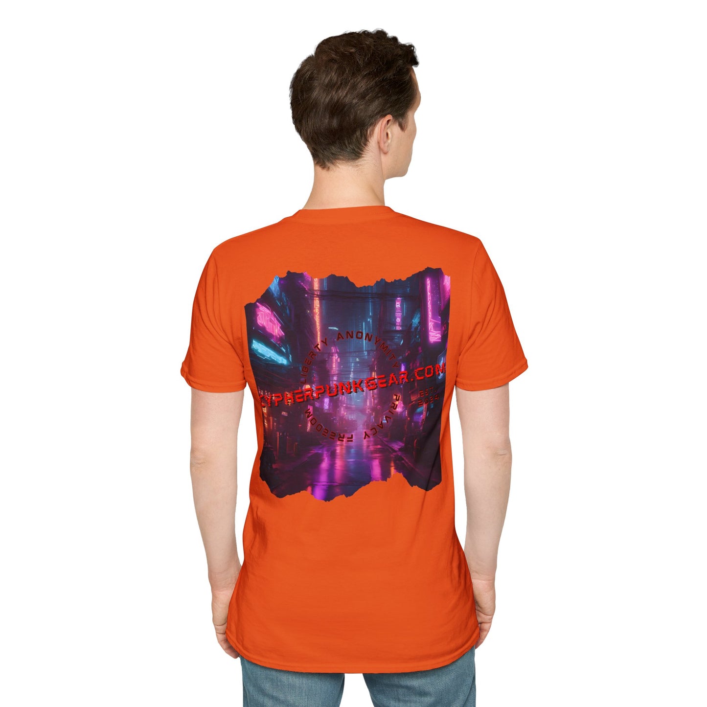 2-sided, cypherpunkgear.com Logo & Cityscape Light colors Unisex T-Shirt by cypherpunkgear.com